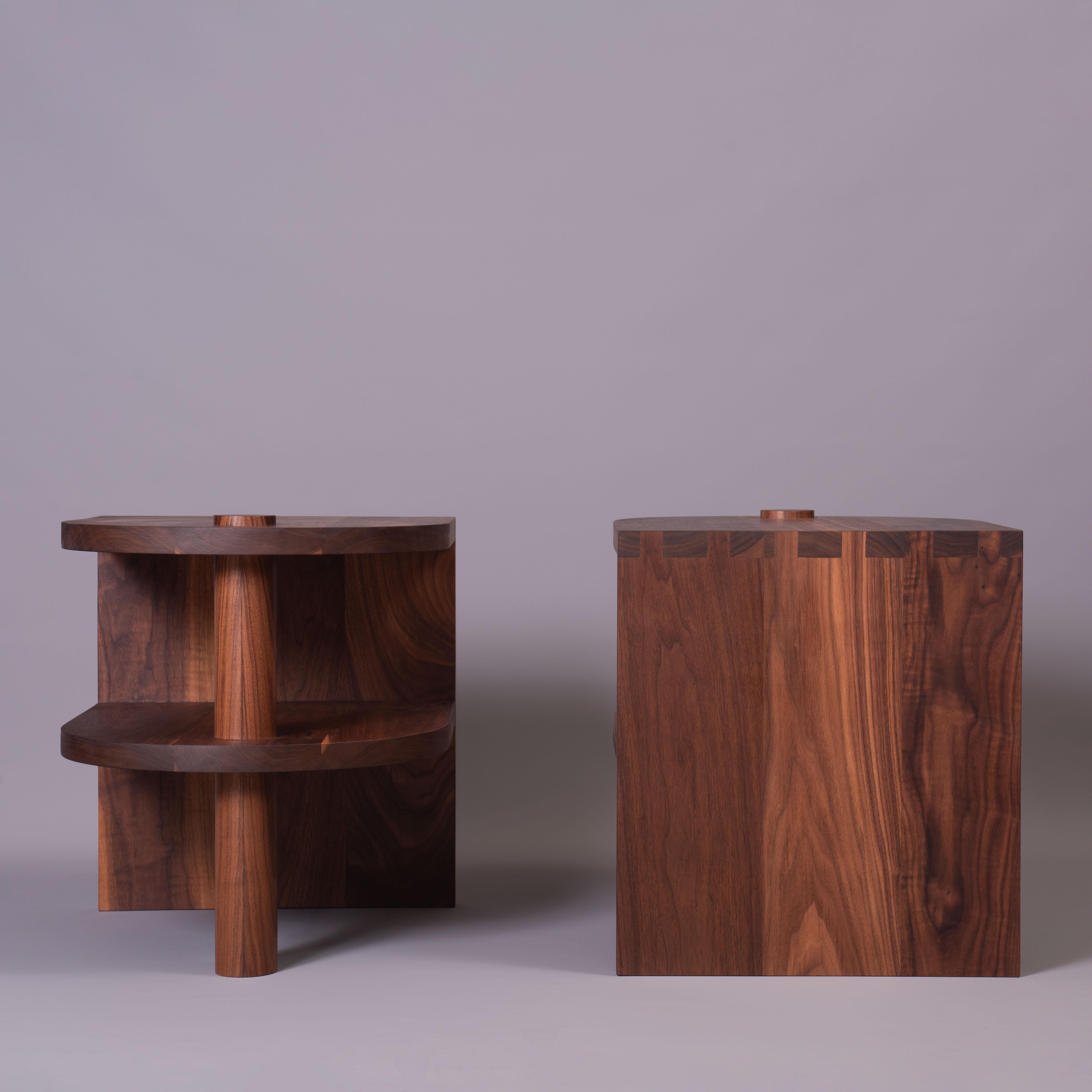 Pair of Handcrafted Oak & Walnut Tables For Sale 3