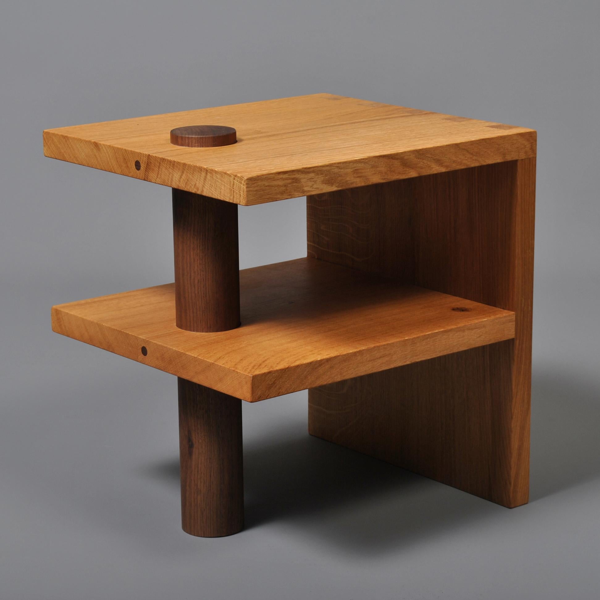 Contemporary Pair of Handcrafted Oak & Walnut Tables For Sale