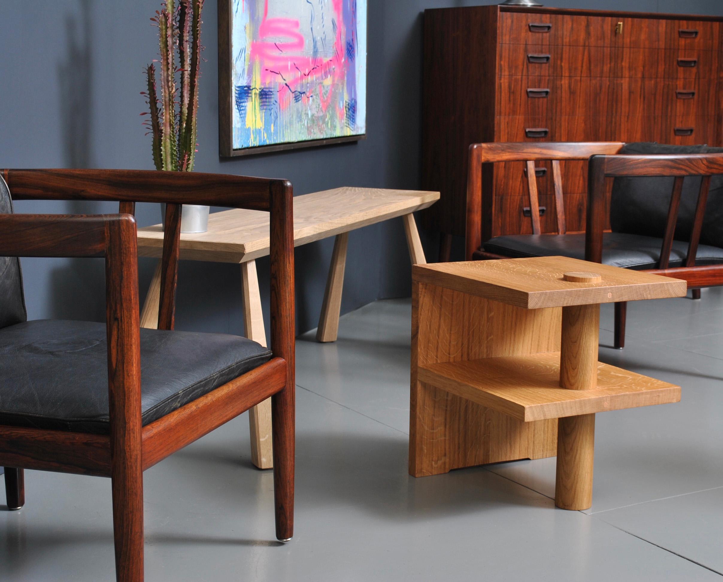 Pair of Handcrafted Oak & Walnut Tables For Sale 1