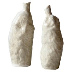 Pair of Handcrafted Organic Modern Textural Porcelain Bottle Vases