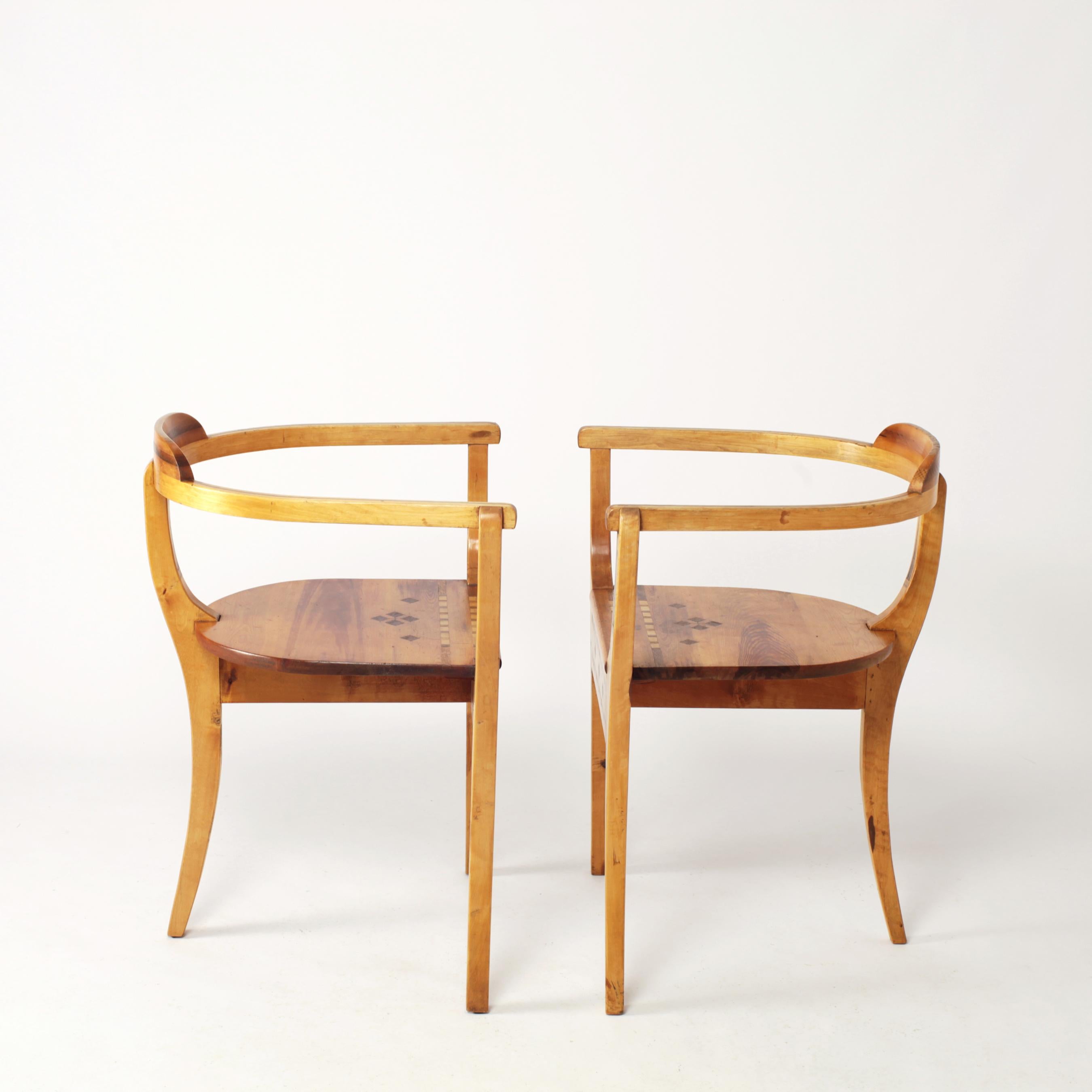 Swedish Pair of Handcrafted Pinewood Armchairs, Sweden, 1942