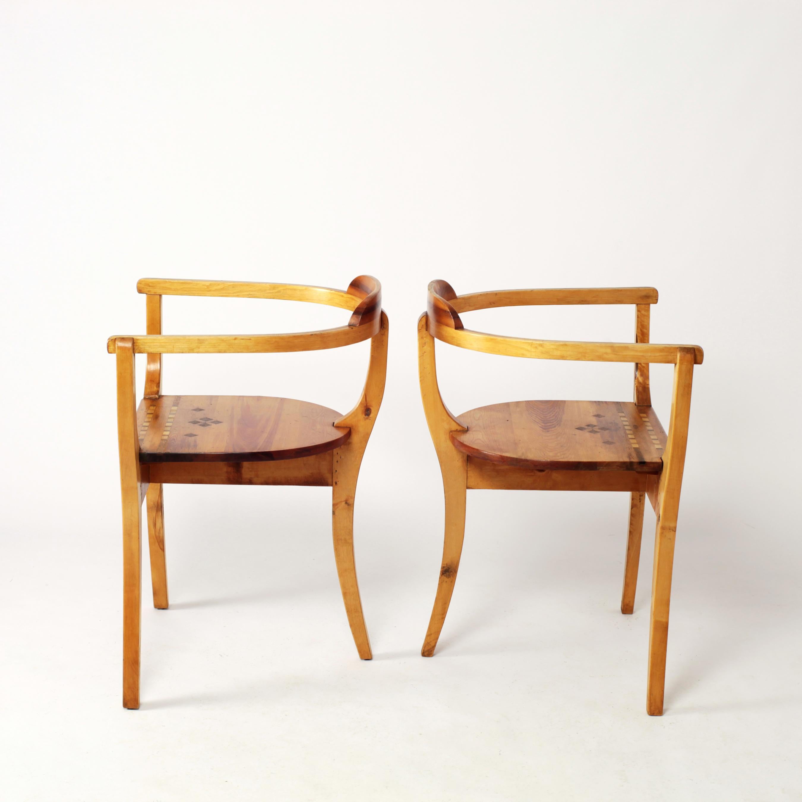 Hand-Crafted Pair of Handcrafted Pinewood Armchairs, Sweden, 1942