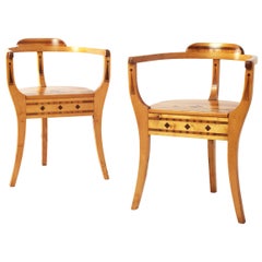 Pair of Handcrafted Pinewood Armchairs, Sweden, 1942
