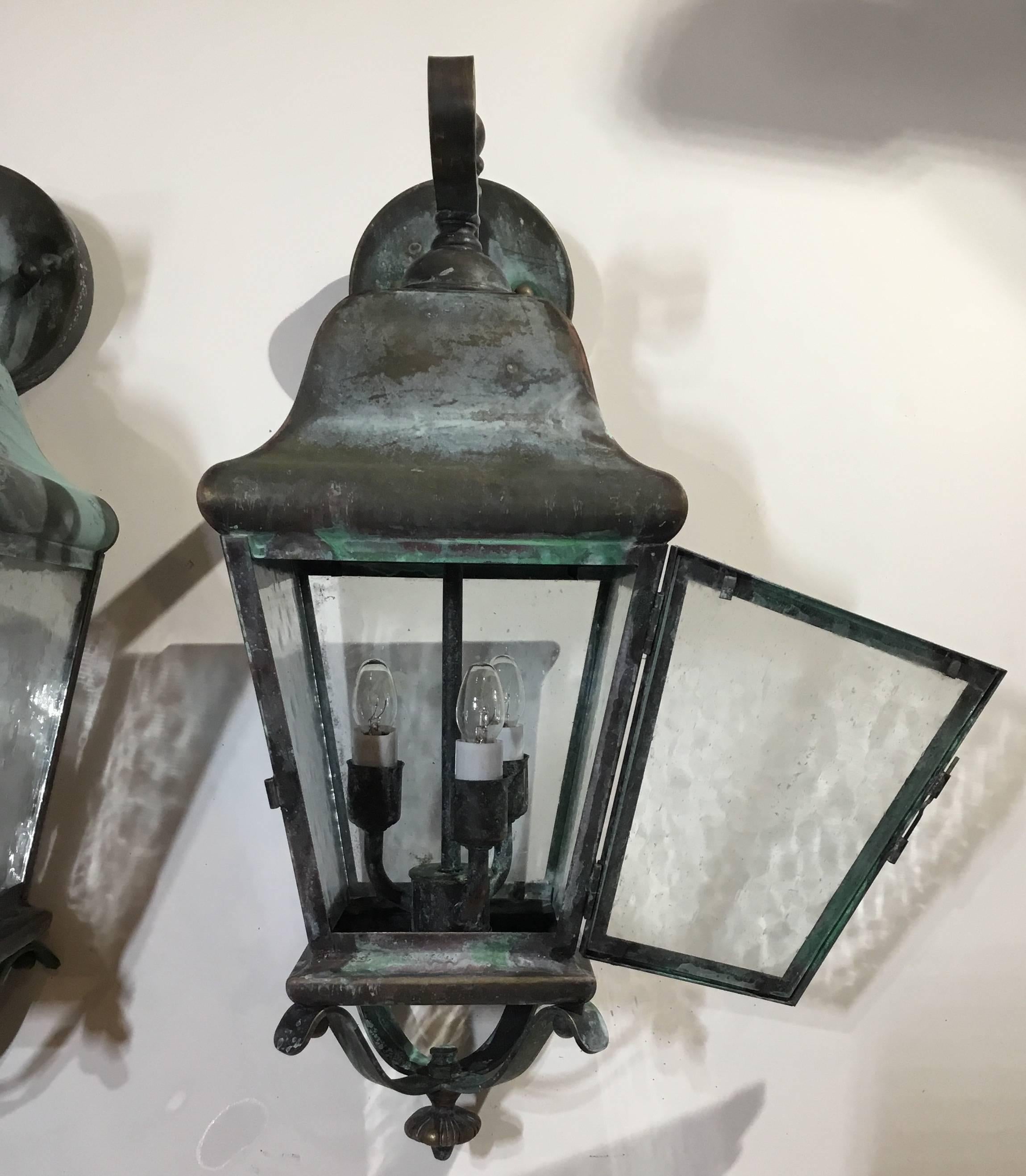 20th Century Pair of Handcrafted Solid Brass Wall Lanterns