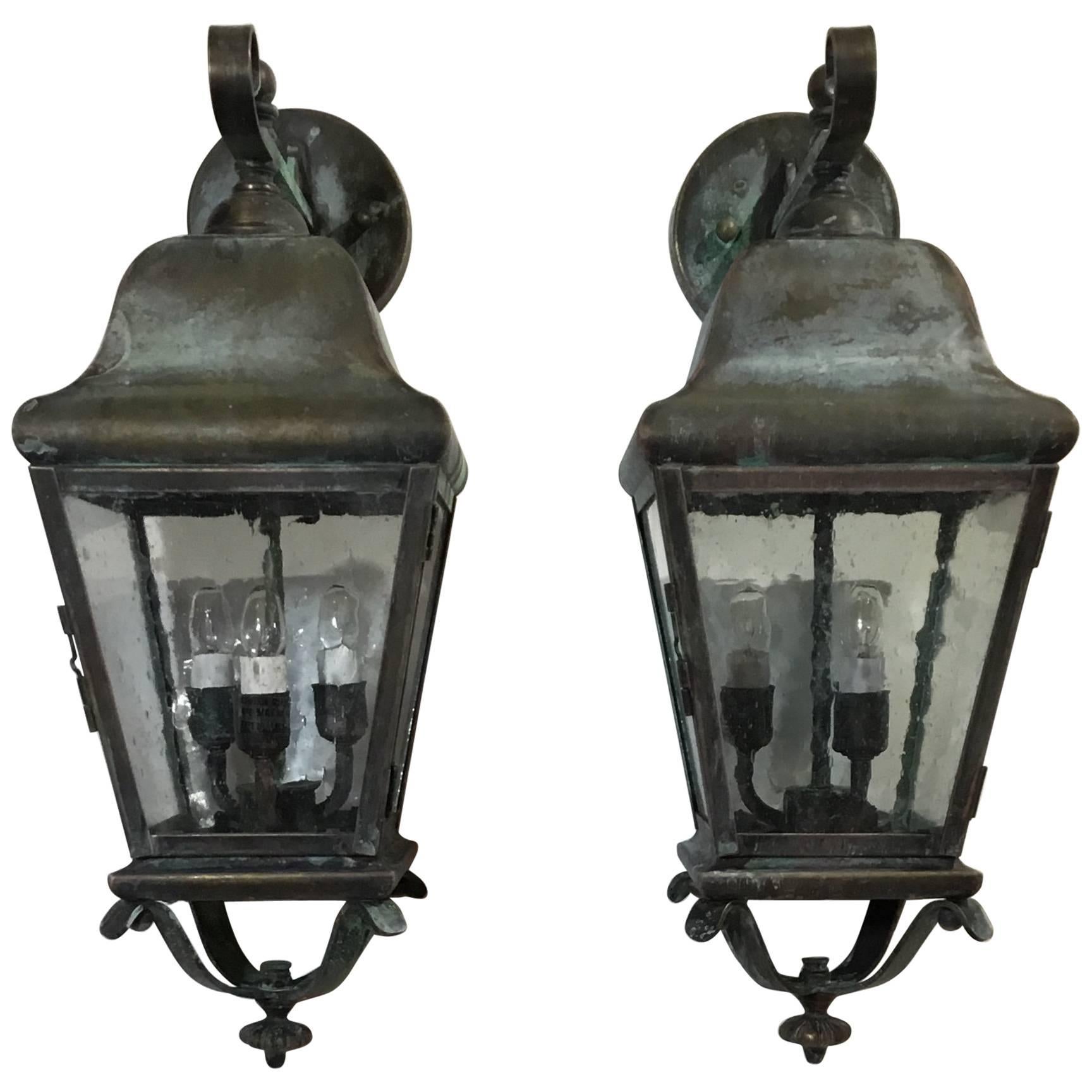 Pair of Handcrafted Solid Brass Wall Lanterns