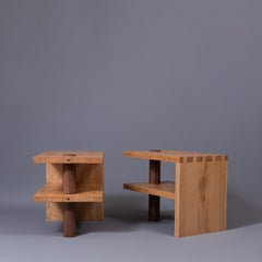 Pair of Handcrafted Solid English Oak & Walnut Tables by SUM Furniture