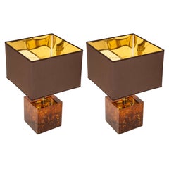 Coppia di lampade artigianali in bronzo a forma di cubo frattale in stile guscio di tartaruga, Italia