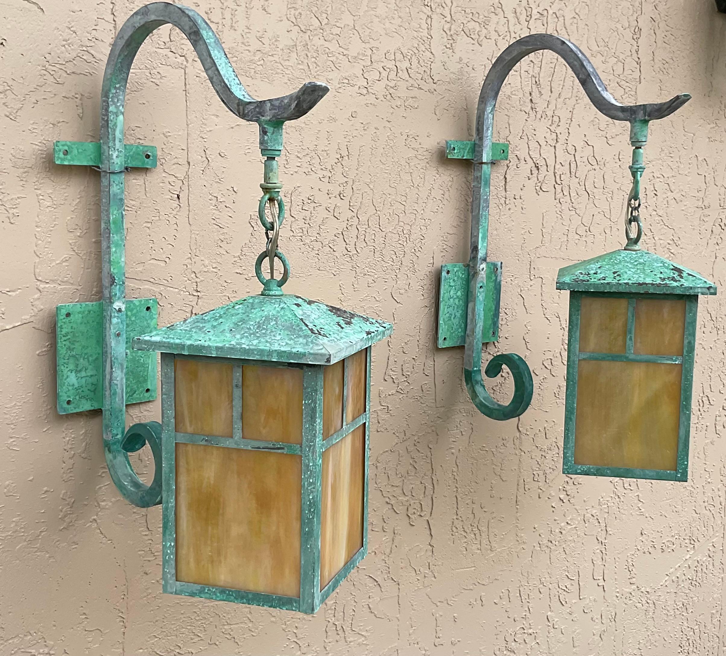 Pair of Handcrafted Wall-Mounted Brass Lantern For Sale 7