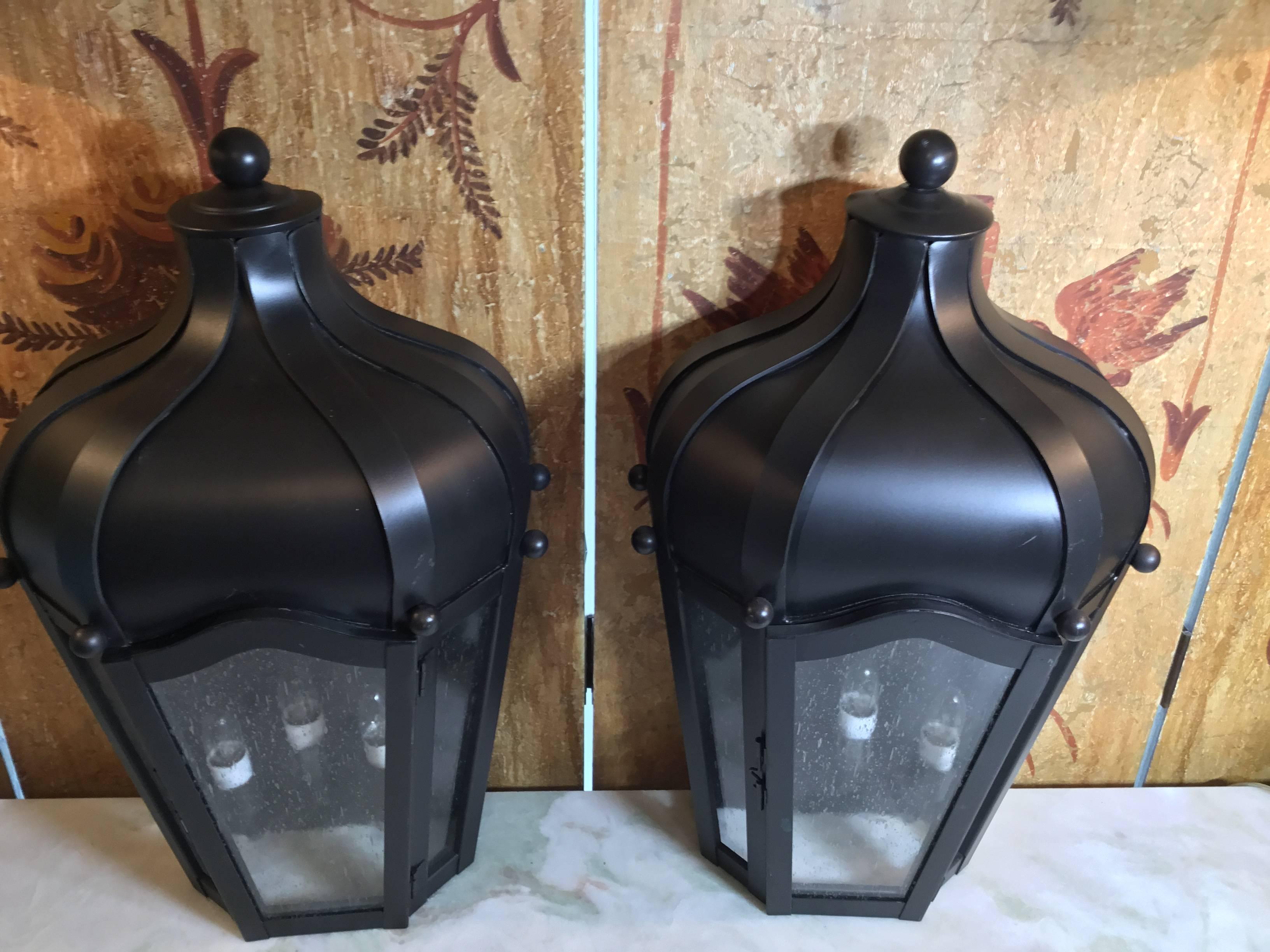 Pair of Handcrafted Wall-Mounted Brass Lantern 12