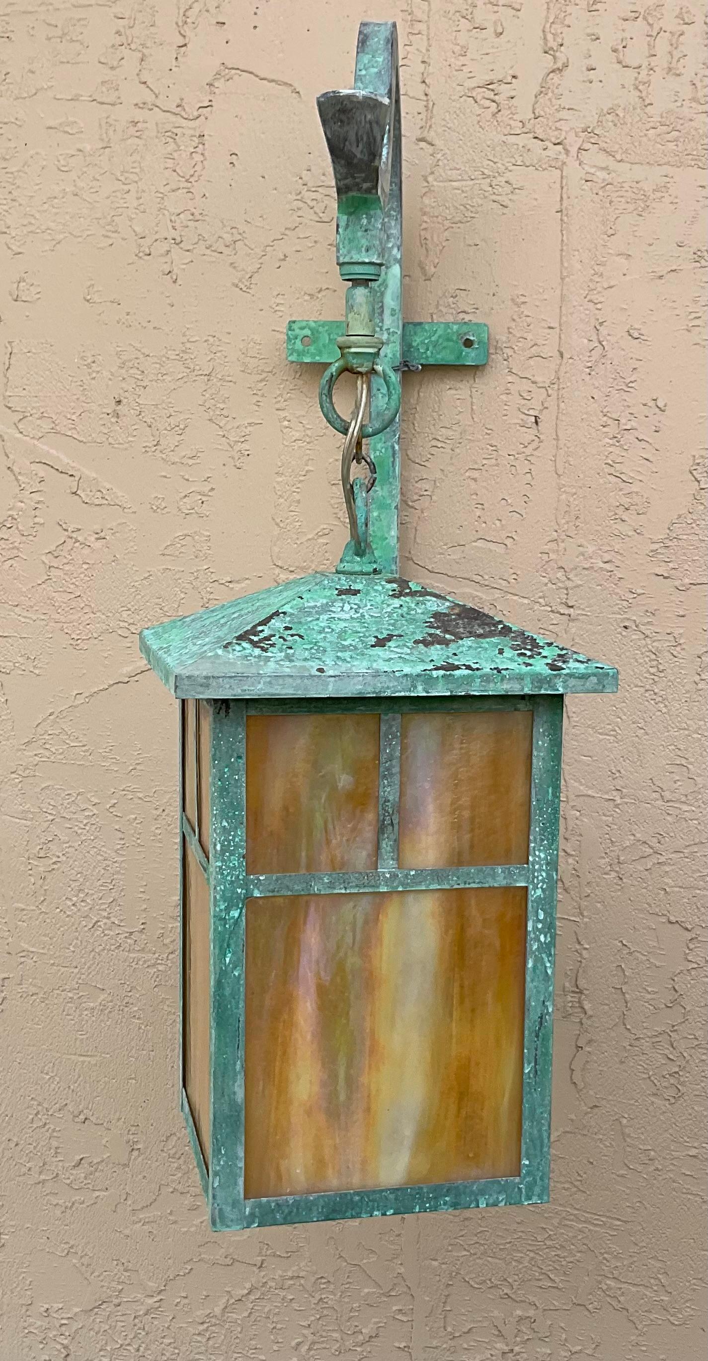 Hand-Crafted Pair of Handcrafted Wall-Mounted Brass Lantern For Sale