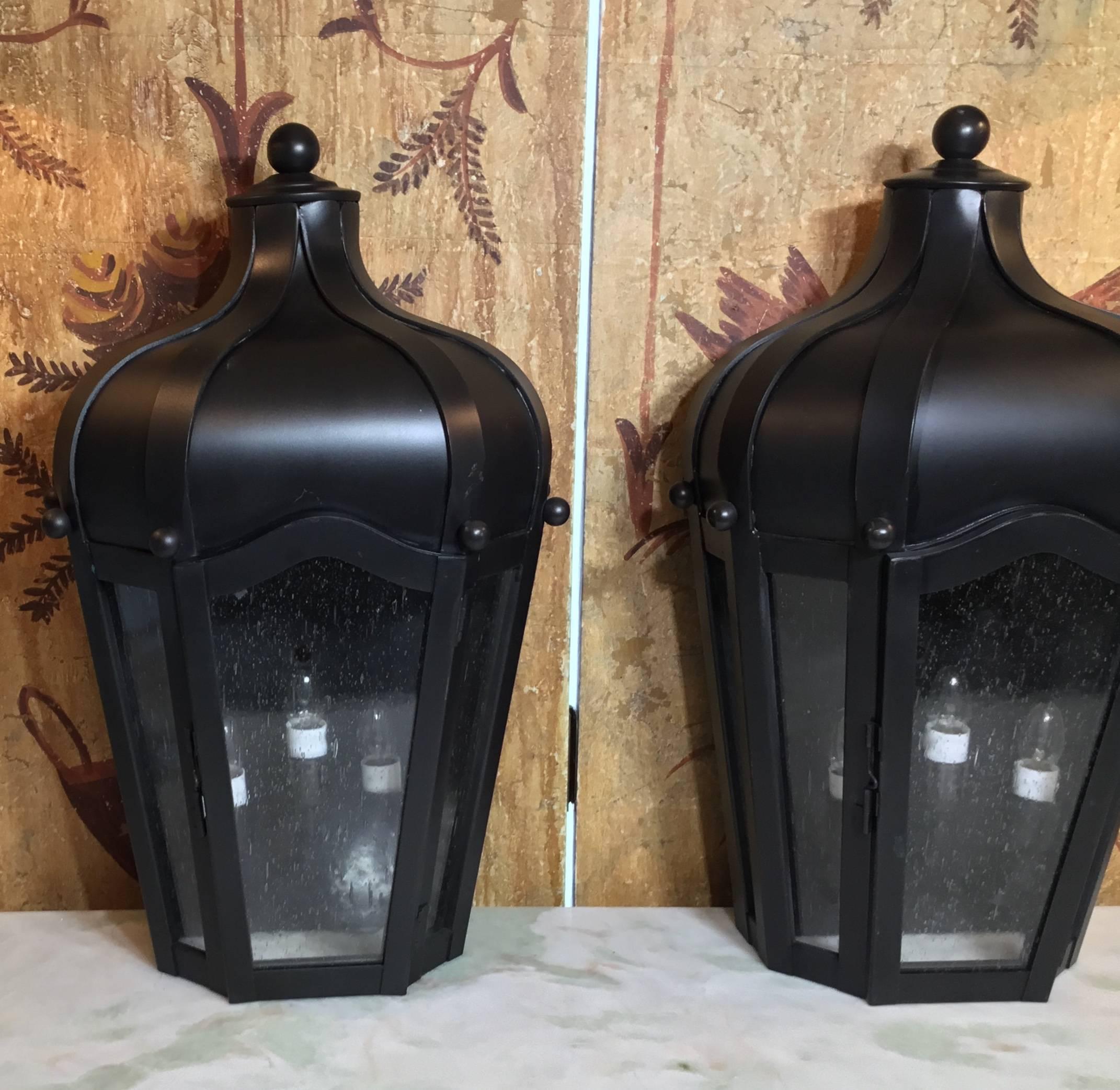 Contemporary Pair of Handcrafted Wall-Mounted Brass Lantern