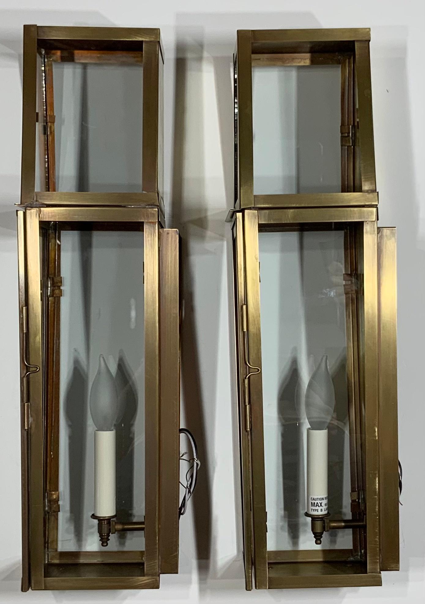 Contemporary Pair of Handcrafted Wall-Mounted Brass Lantern For Sale