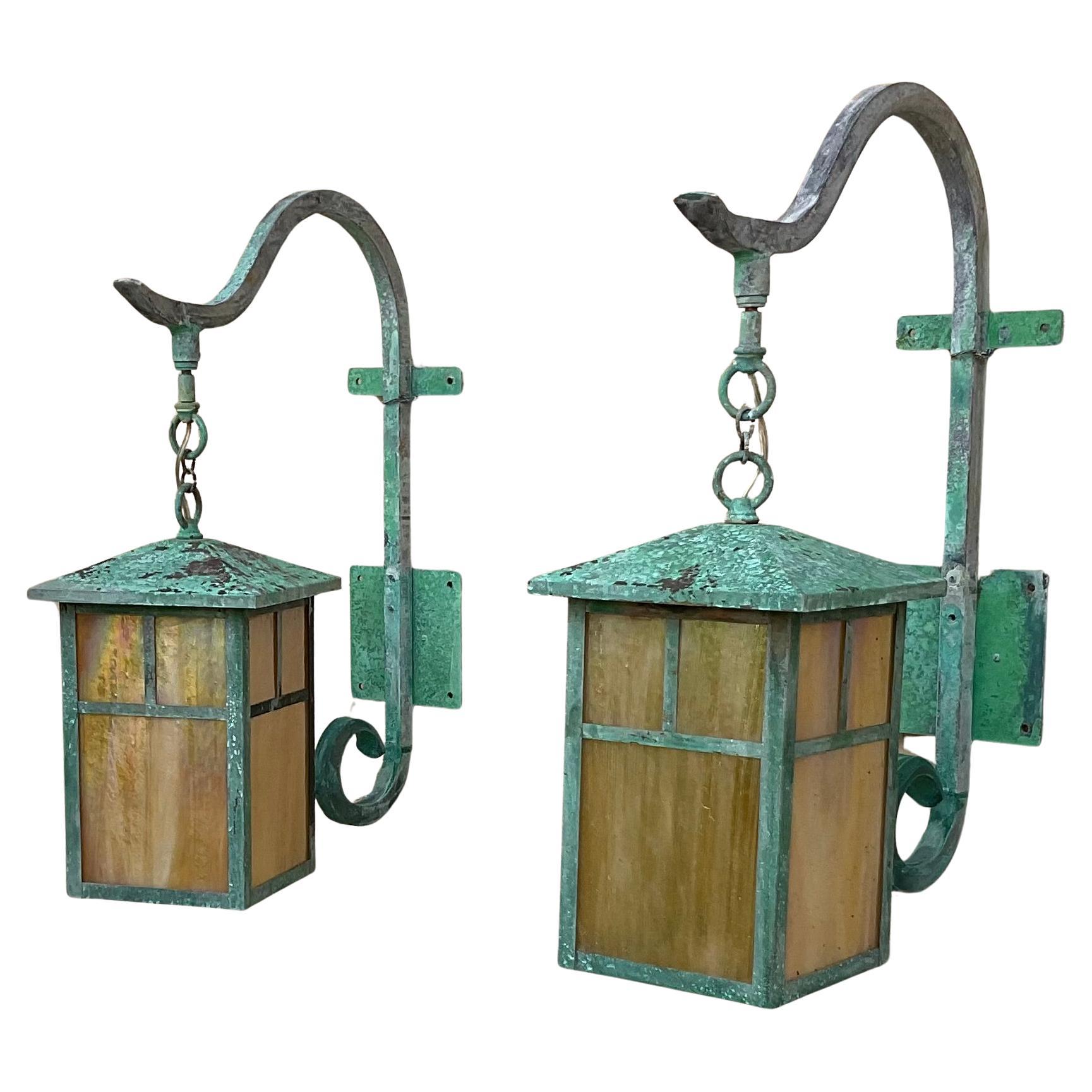 Pair of Handcrafted Wall-Mounted Brass Lantern For Sale