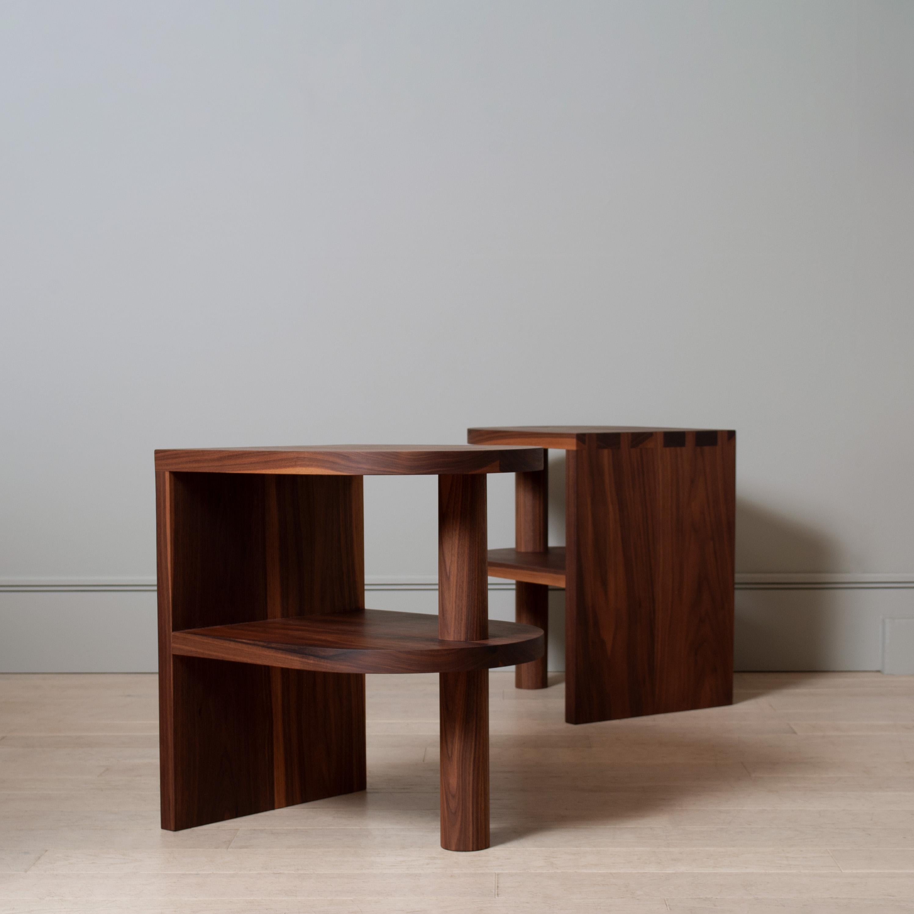 Hand-Crafted Pair of Handcrafted Walnut End Tables For Sale