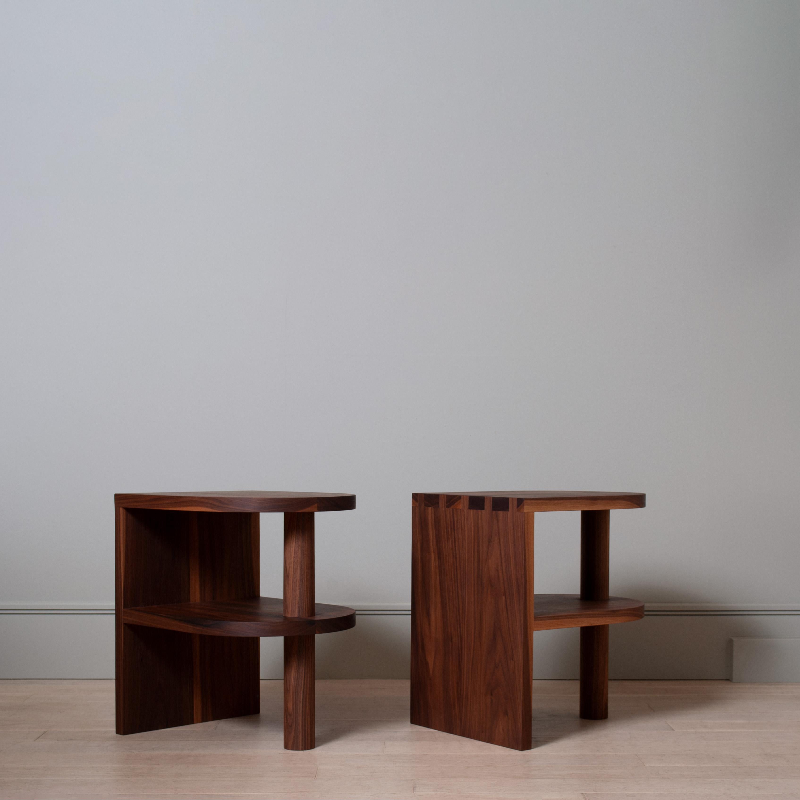 Contemporary Pair of Handcrafted Walnut End Tables For Sale