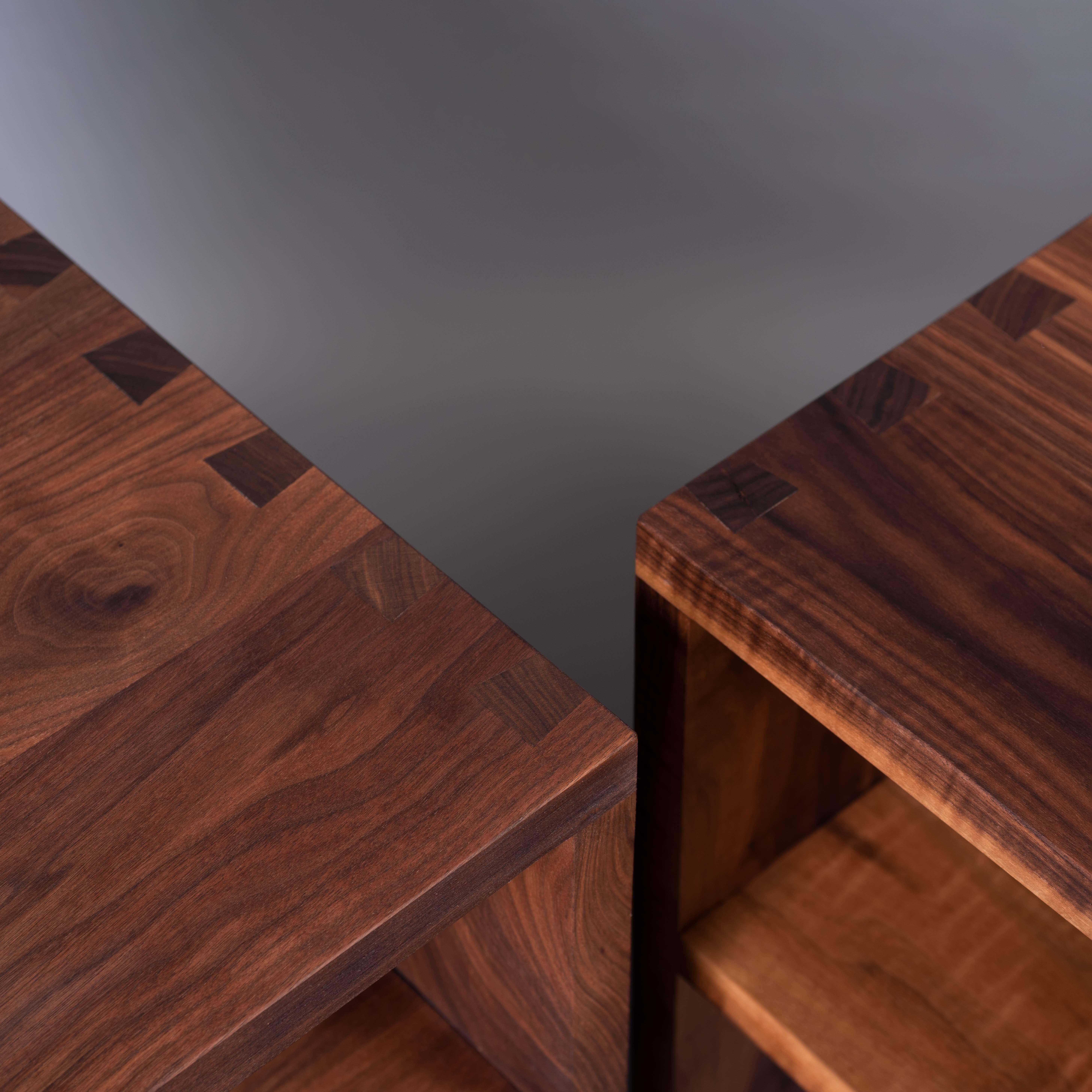 Hand-Crafted Pair of Handcrafted Walnut Nightstands / End Tables For Sale