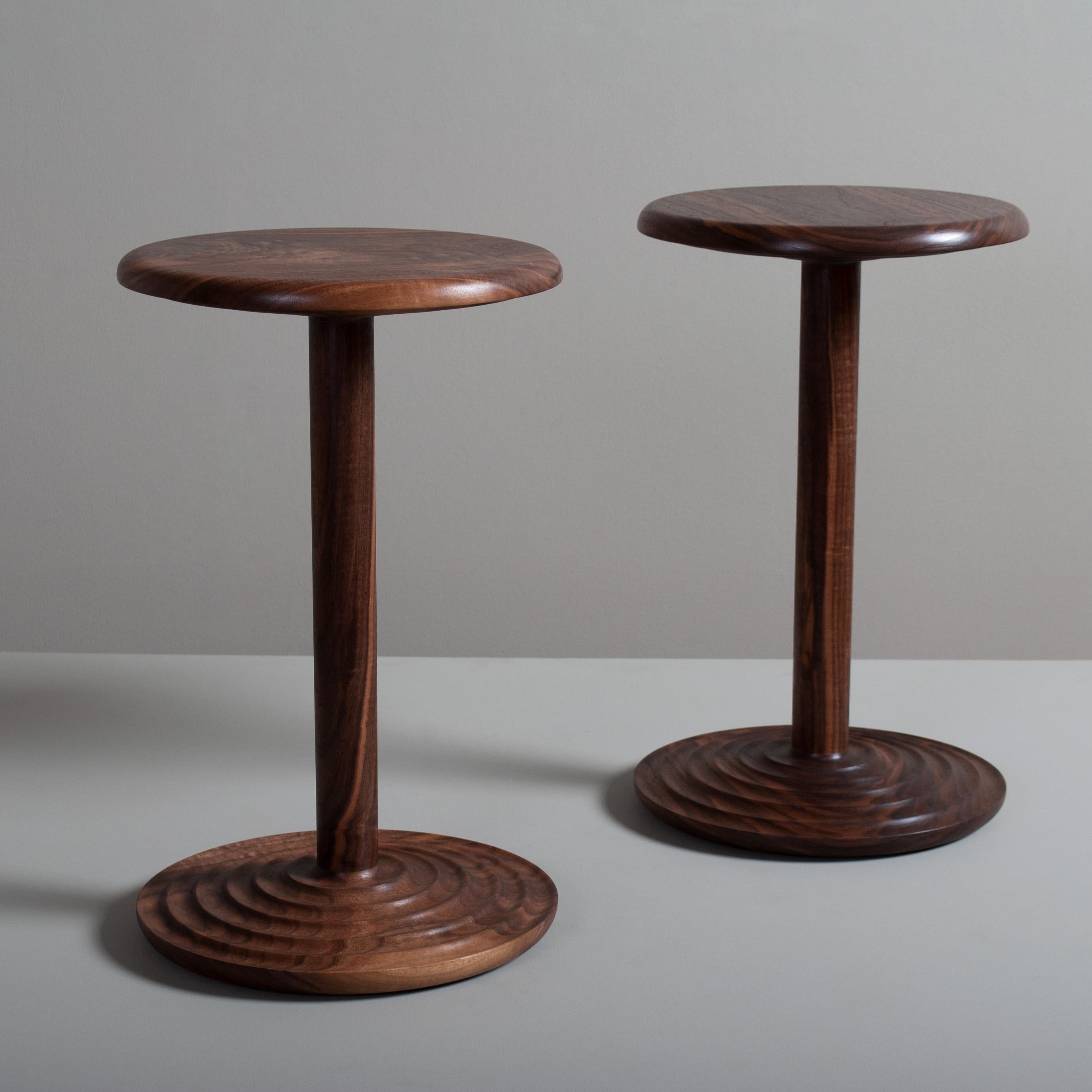 English Pair of Handcrafted Walnut Side Drink Tables