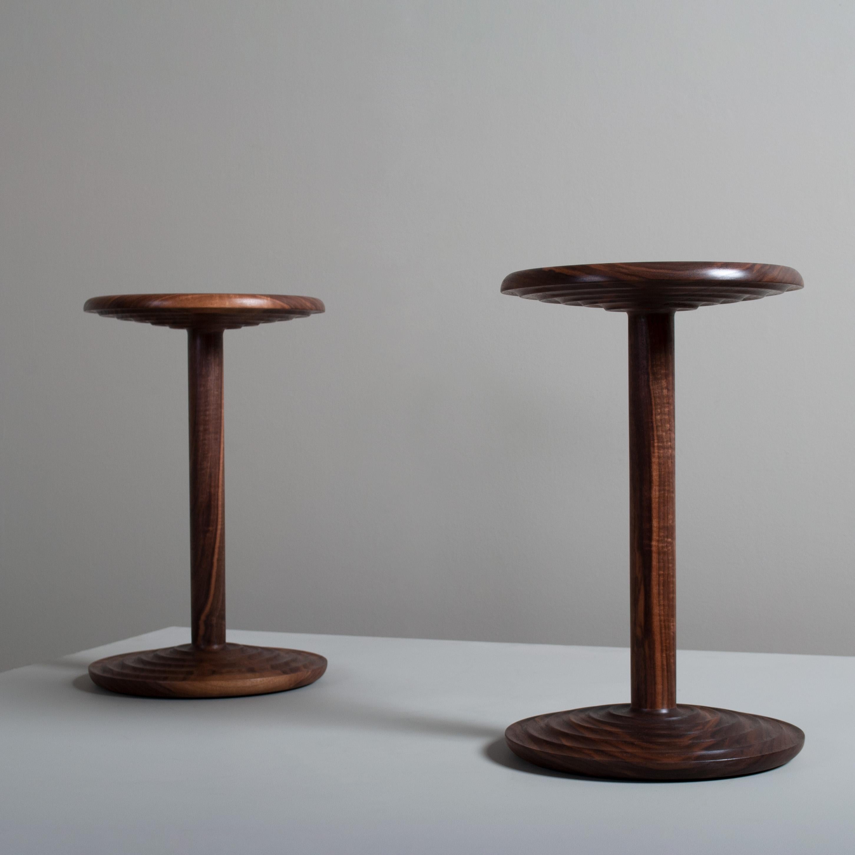 Pair of Handcrafted Walnut Side Drink Tables 1
