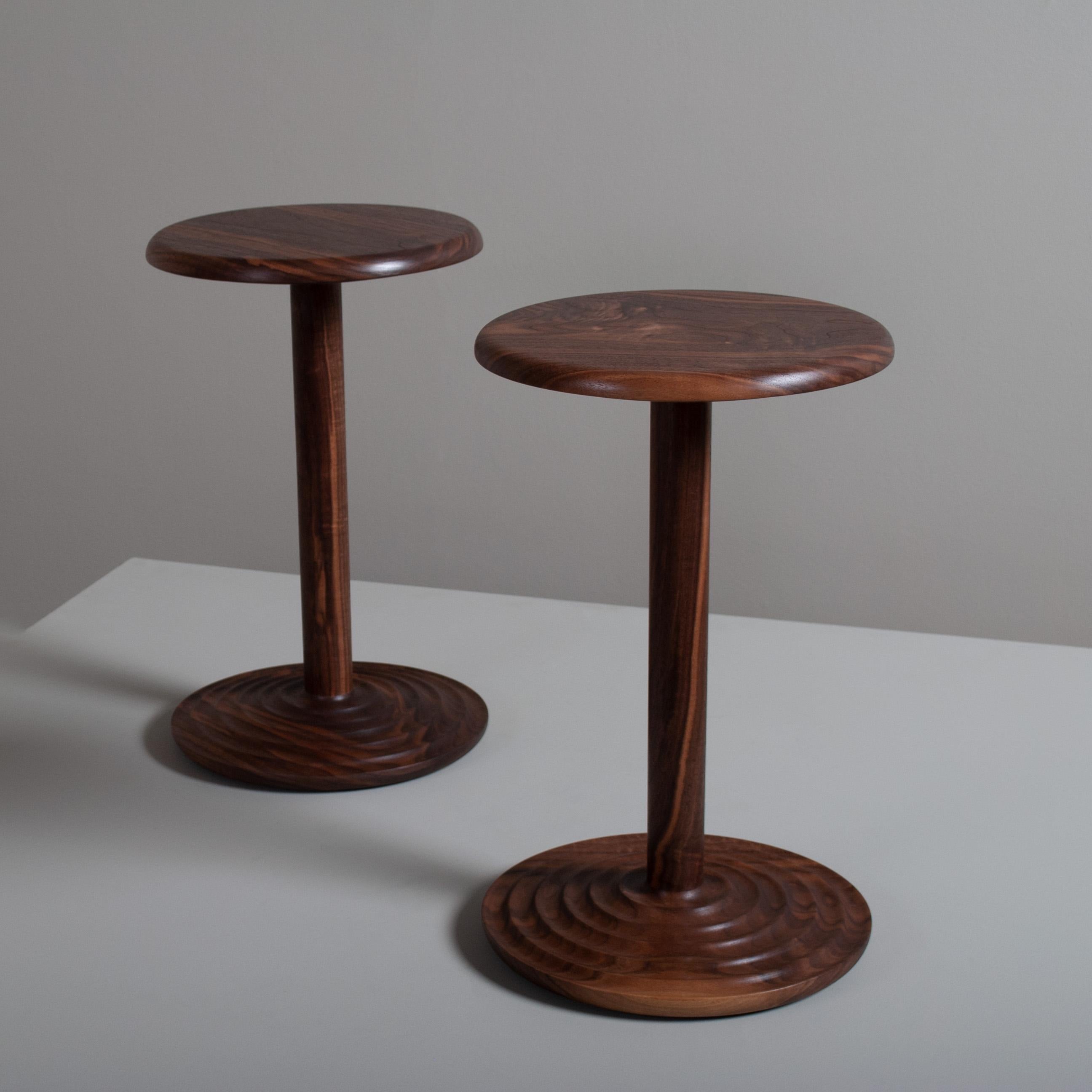 Pair of Handcrafted Walnut Side Drink Tables 2