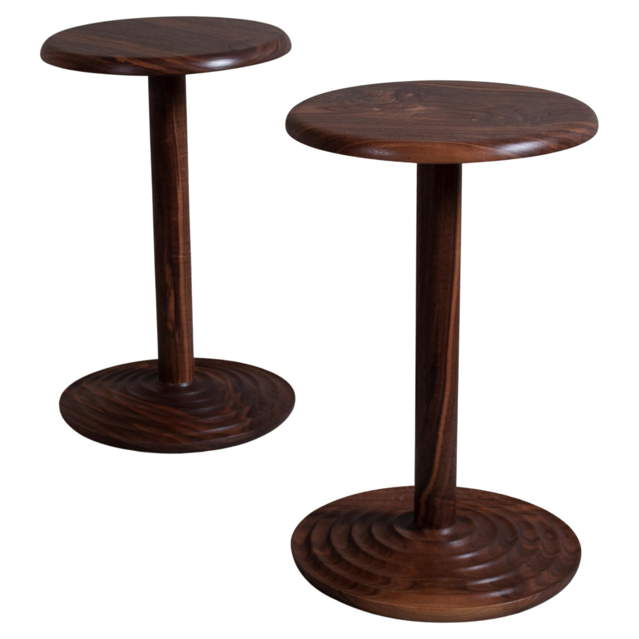 Pair of Handcrafted Walnut Side Drink Tables For Sale