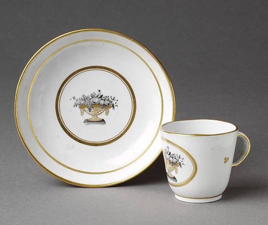 New Hall Porcelain Co. Handleless Porcelain Tea Bowls En Grisaille-A Pair  1