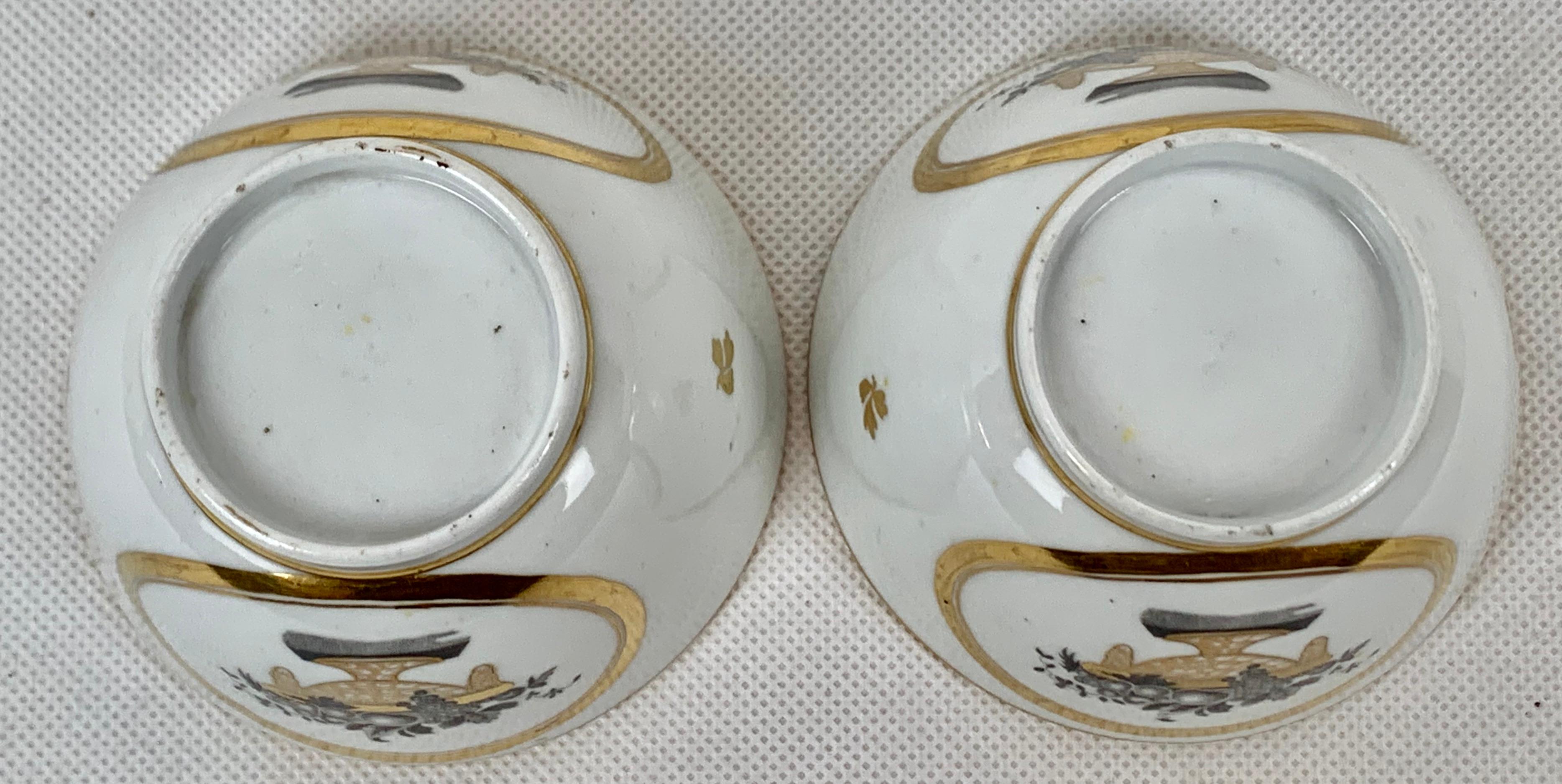 Hand-Crafted New Hall Porcelain Co. Handleless Porcelain Tea Bowls En Grisaille-A Pair 