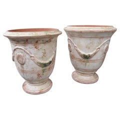 Pair of Handmade and Distressed Traditional Terracotta Vases from Anduze, France