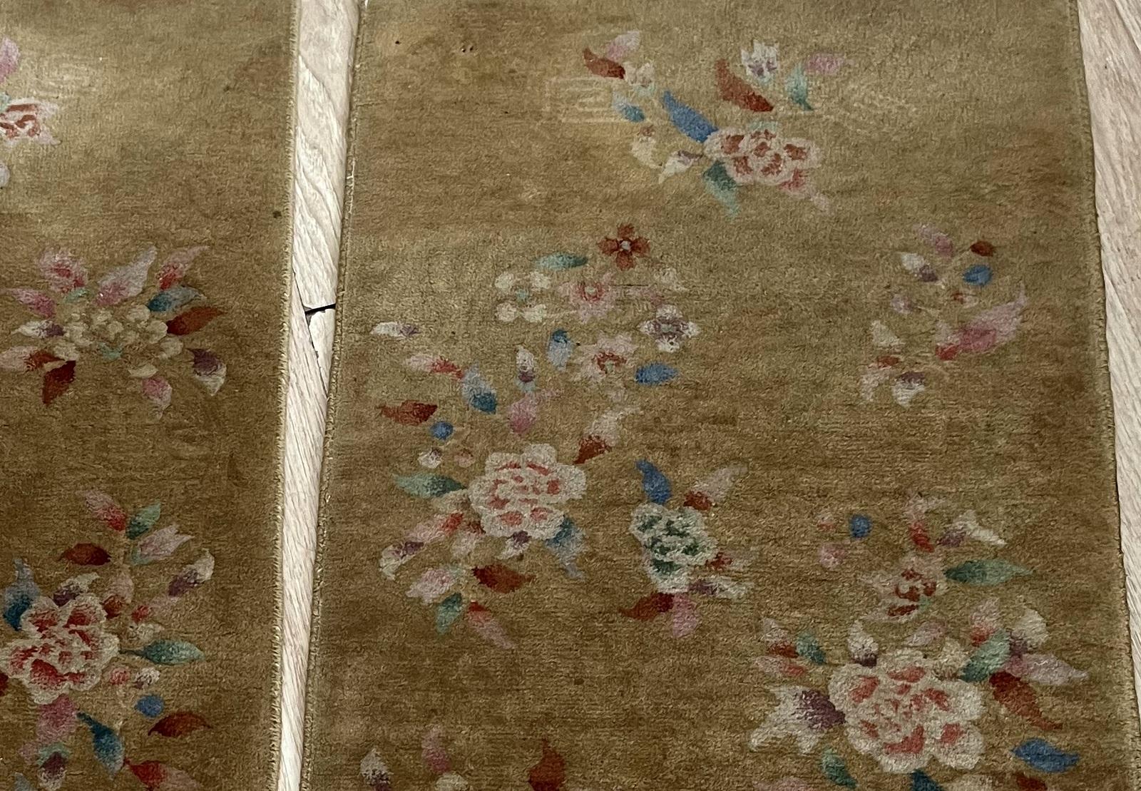 Paire de tapis chinois Art déco anciens faits à la main 2.1' x 4,1' 1920s - 2B60 Bon état - En vente à Bordeaux, FR