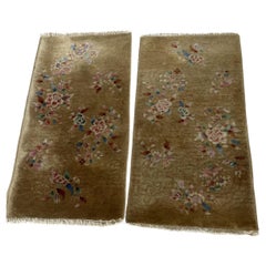 Pair Of Handmade Antique Art Deco Chinese Rugs 2.1' x 4.1' 1920s - 2B60