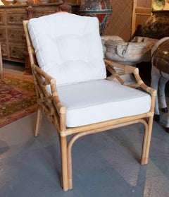Pair of Handmade Bamboo Armchairs with Beige Cushions