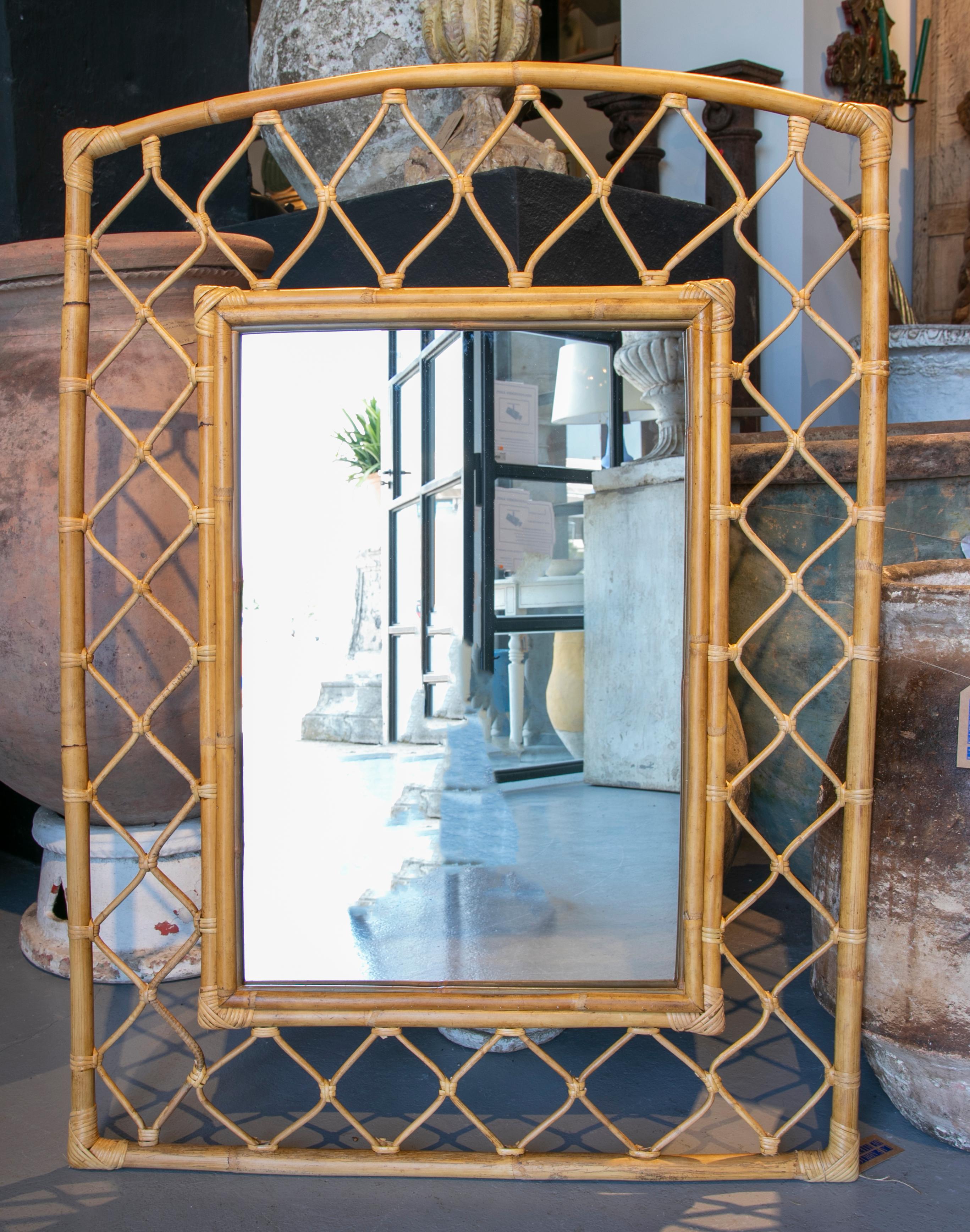 Spanish Pair of Handmade Bamboo Wall Mirrors 