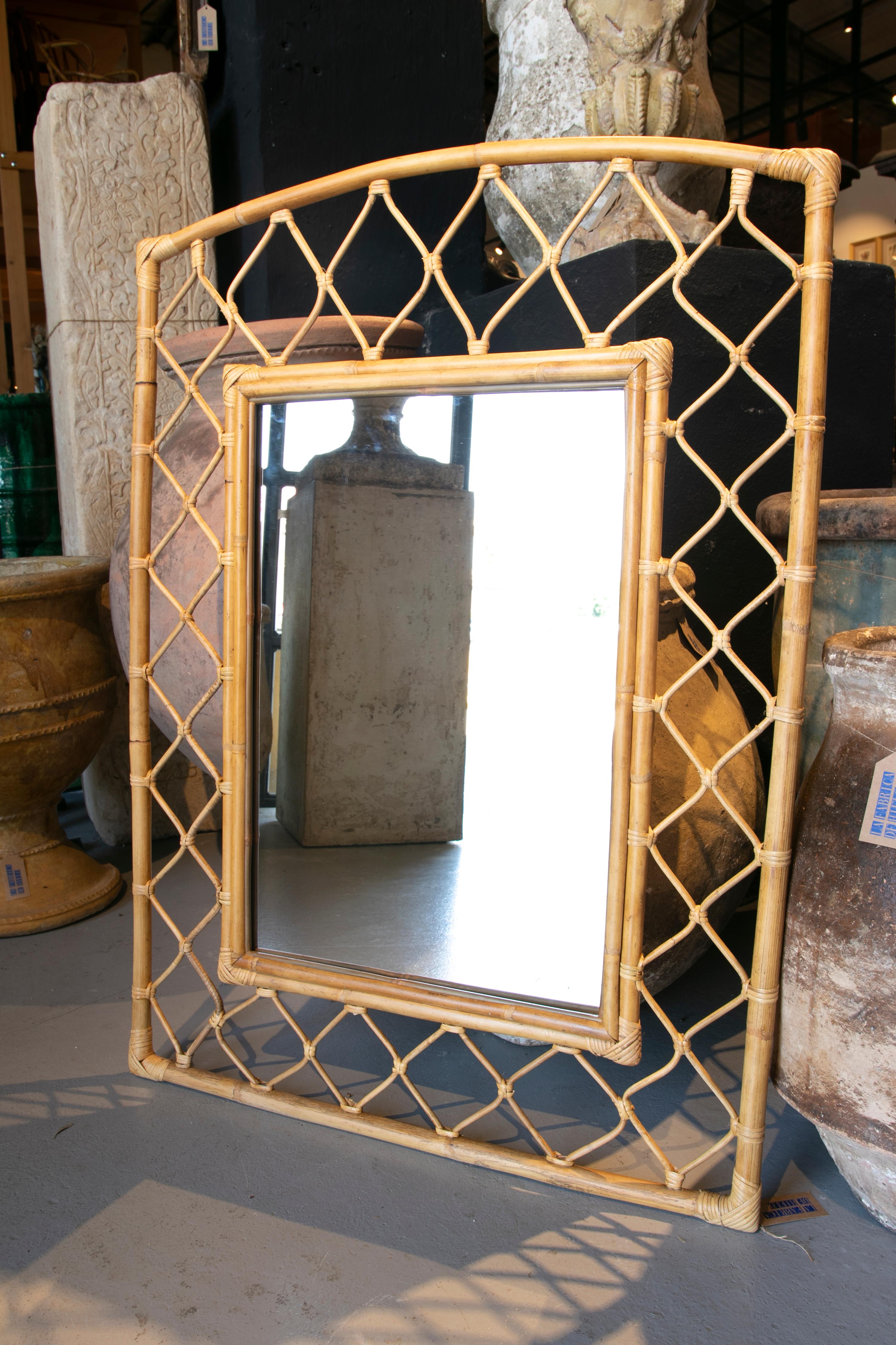 Pair of Handmade Bamboo Wall Mirrors  In Good Condition In Marbella, ES
