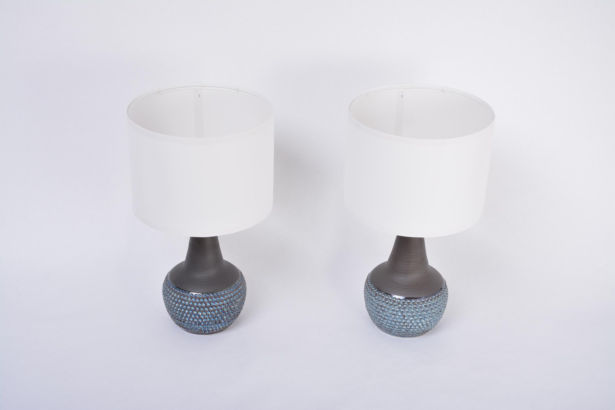 Mid-Century Modern Pair of Handmade Blue Danish Mid-Century Stoneware Lamps by Soholm