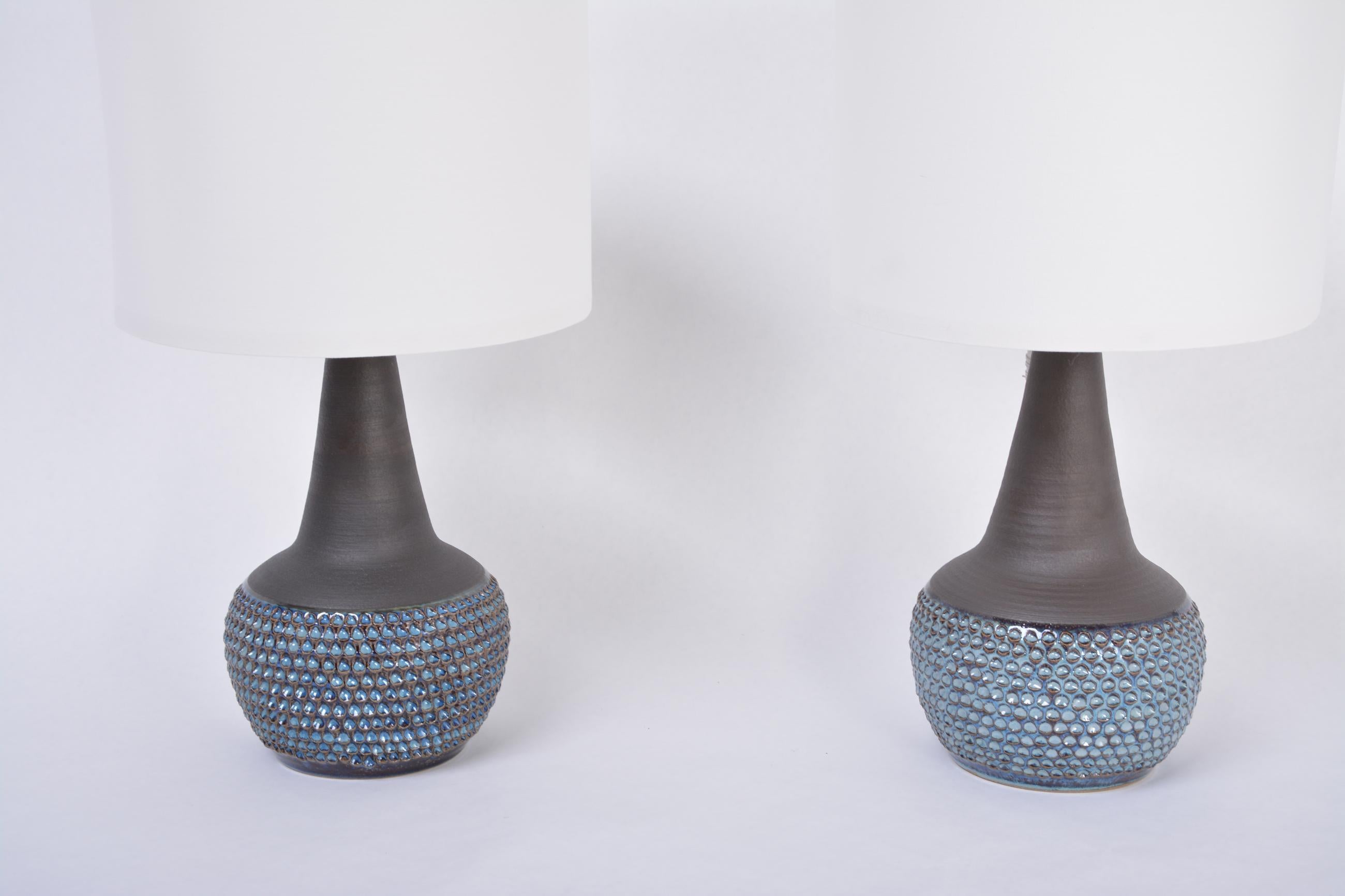 Glazed Pair of Handmade Blue Danish Mid-Century Stoneware Lamps by Soholm