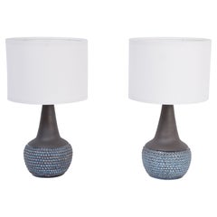 Pair of Handmade Blue Danish Mid-Century Stoneware Lamps by Soholm