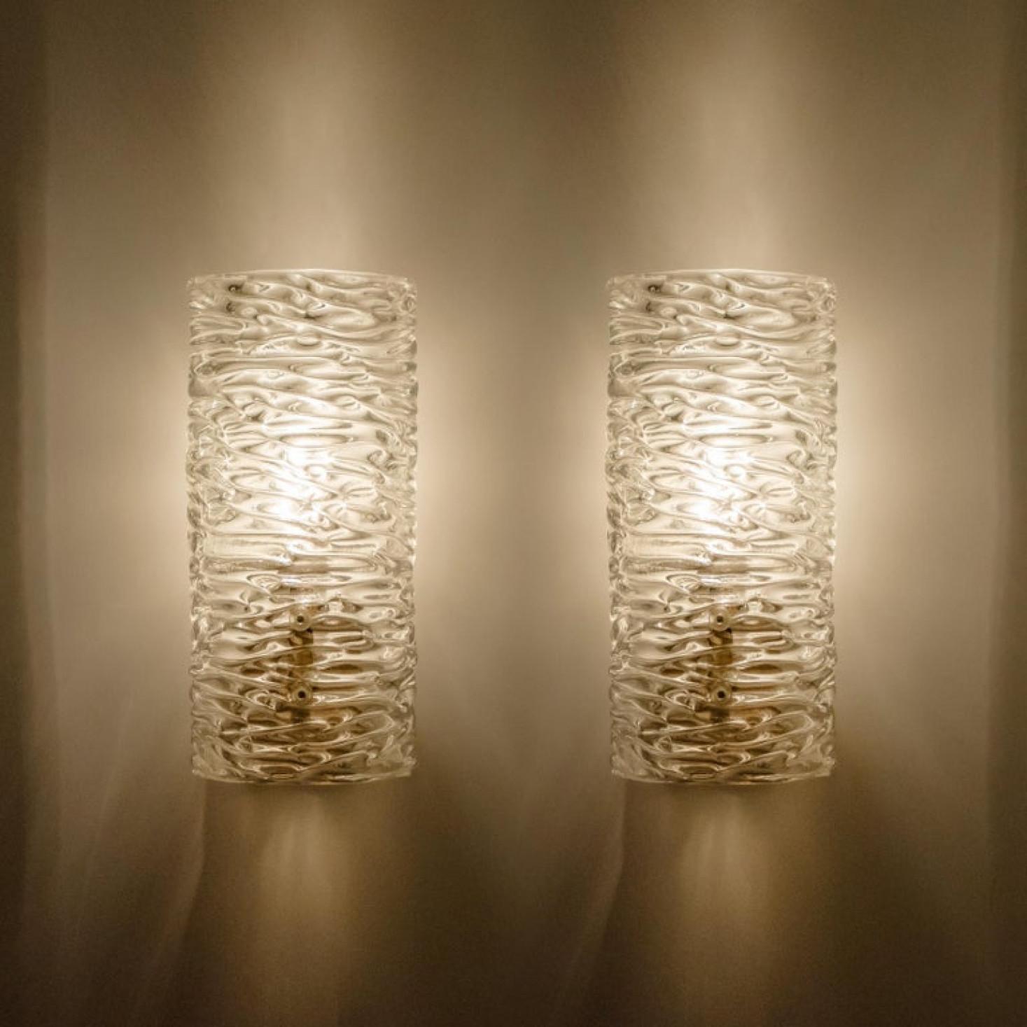 Pair of  Handmade Brass and Glass Wall Lights or Sconces by J.T. Kalmar, Austria For Sale 3