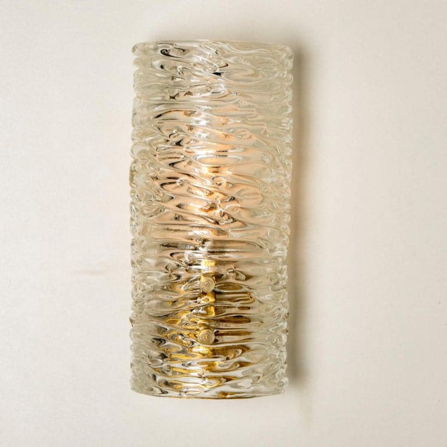 Pair of  Handmade Brass and Glass Wall Lights or Sconces by J.T. Kalmar, Austria In Good Condition For Sale In Rijssen, NL