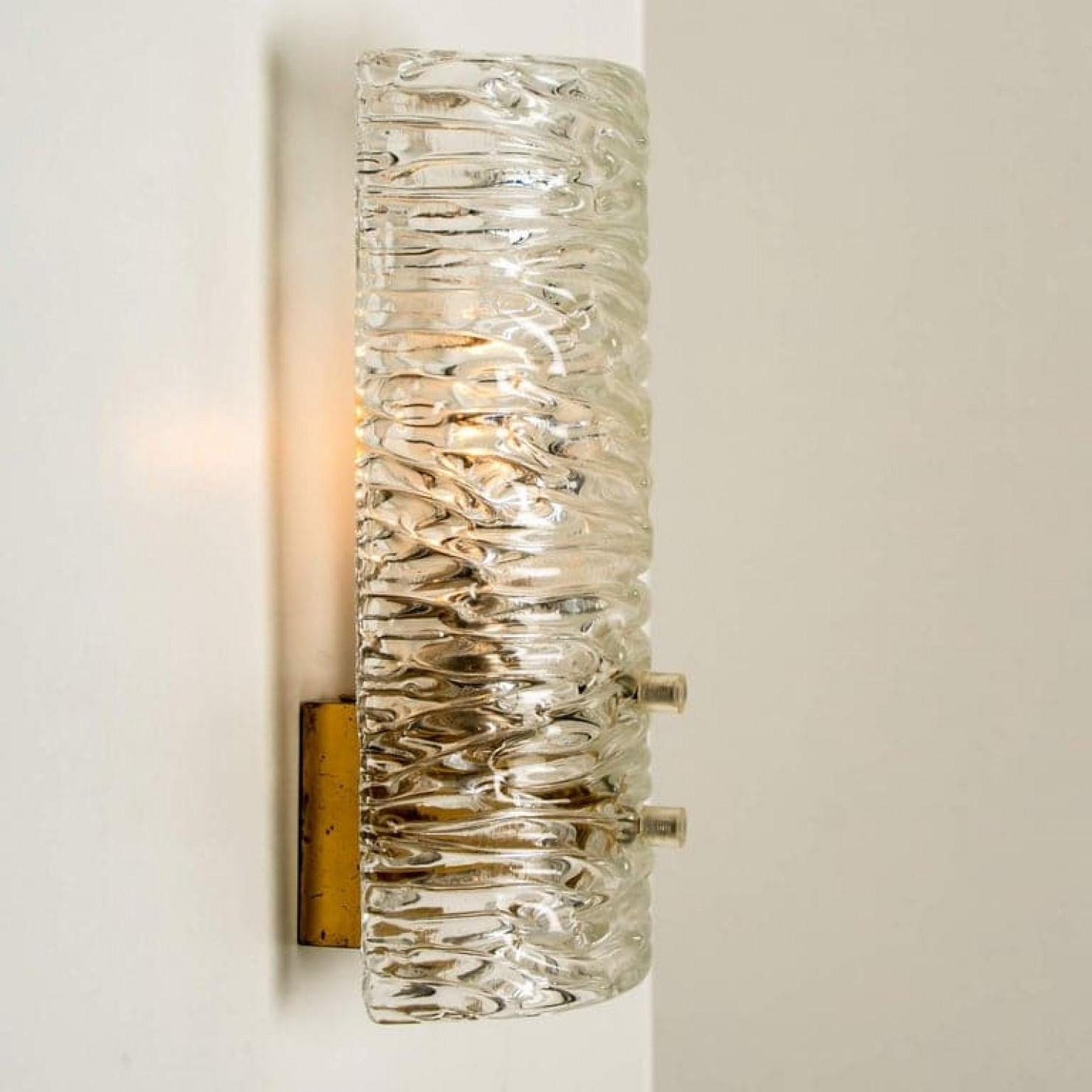 Mid-20th Century Pair of  Handmade Brass and Glass Wall Lights or Sconces by J.T. Kalmar, Austria For Sale