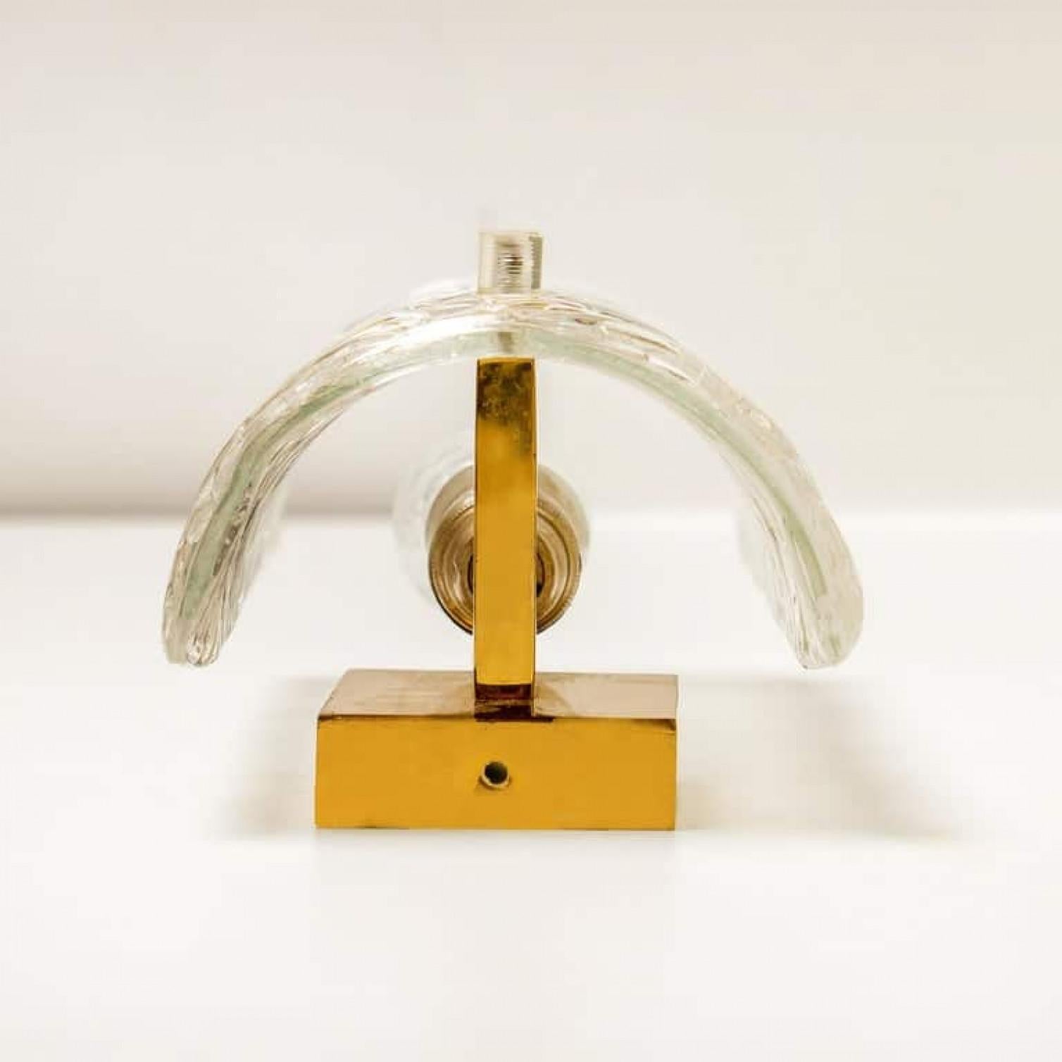 Pair of  Handmade Brass and Glass Wall Lights or Sconces by J.T. Kalmar, Austria For Sale 2