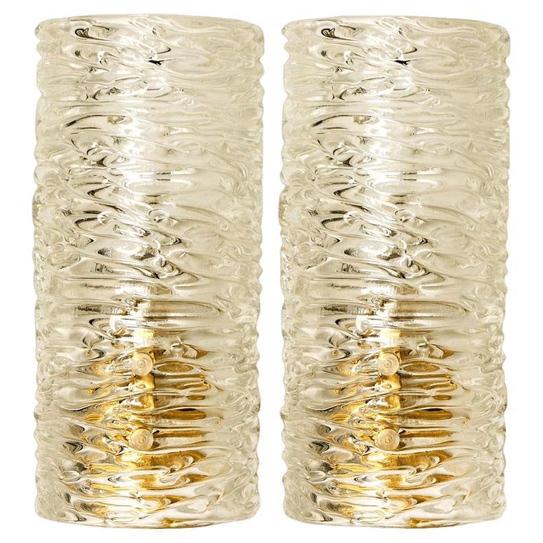 Pair of  Handmade Brass and Glass Wall Lights or Sconces by J.T. Kalmar, Austria For Sale