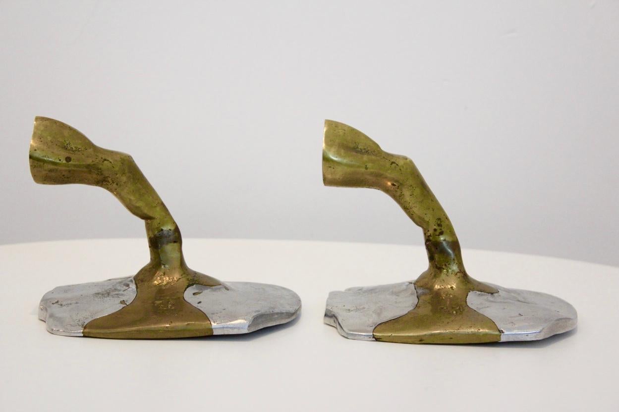 Pair of Handmade Brutalist David Marshall Bookends in Aluminium and Cast Brass In Good Condition In Voorburg, NL