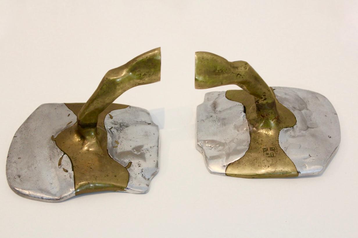 Pair of Handmade Brutalist David Marshall Bookends in Aluminium and Cast Brass 1