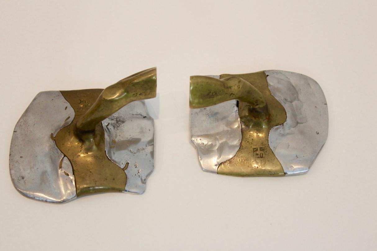 Pair of Handmade Brutalist David Marshall Bookends in Aluminium and Cast Brass 3