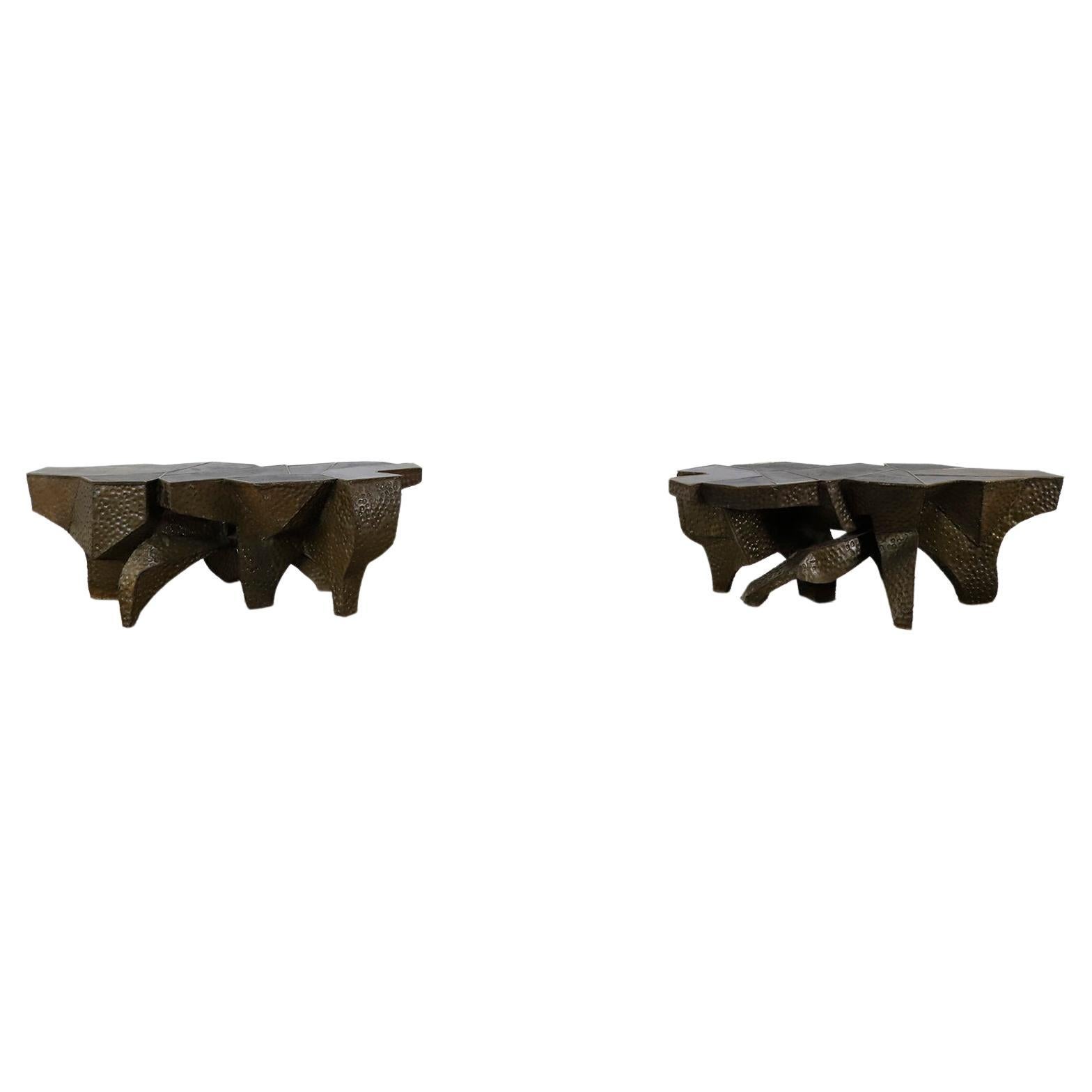 Pair of Handmade Brutalist Side Tables For Sale