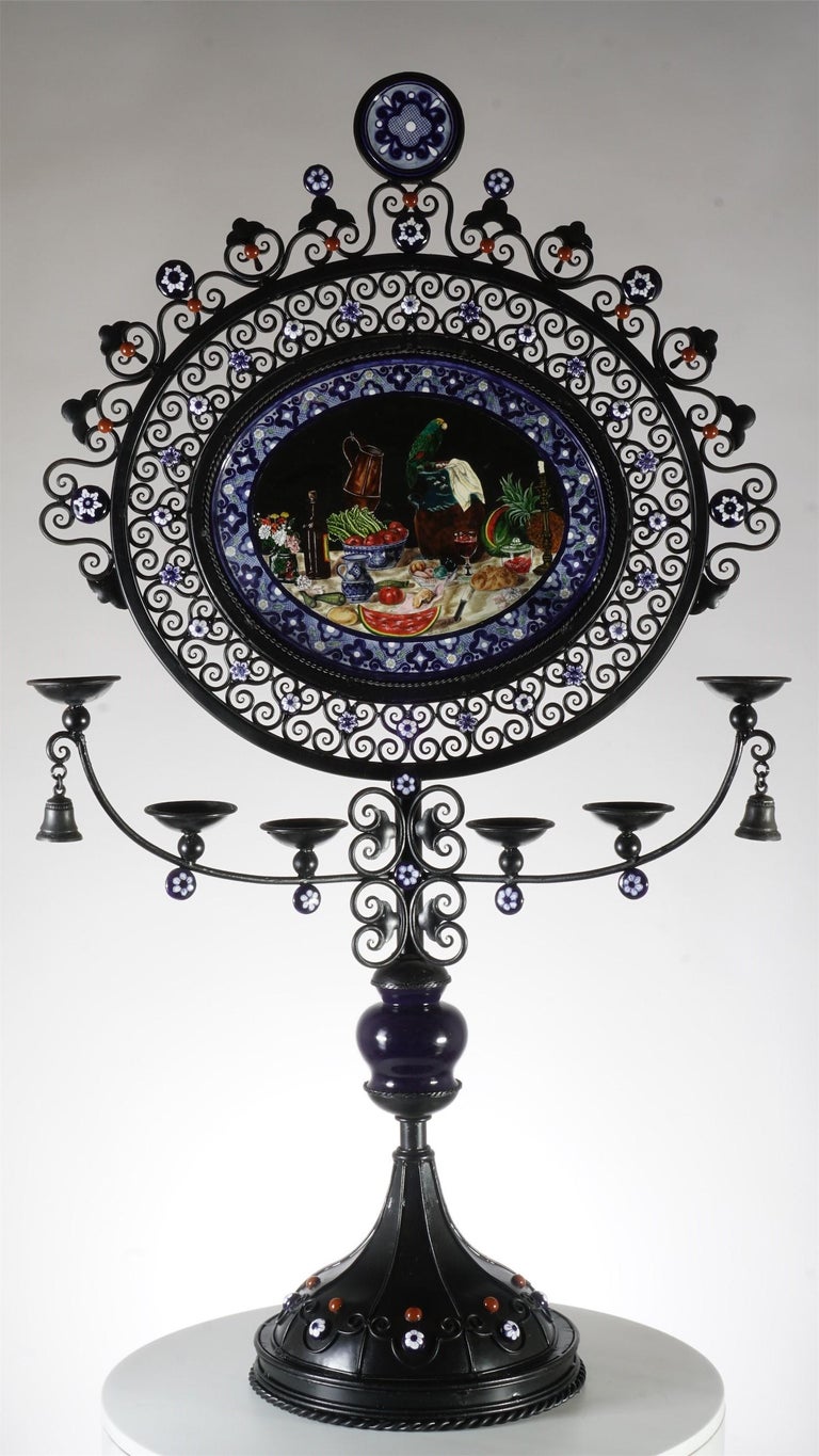 Pair of Handmade Candlesticks and Ceramic Motives For Sale at 1stDibs