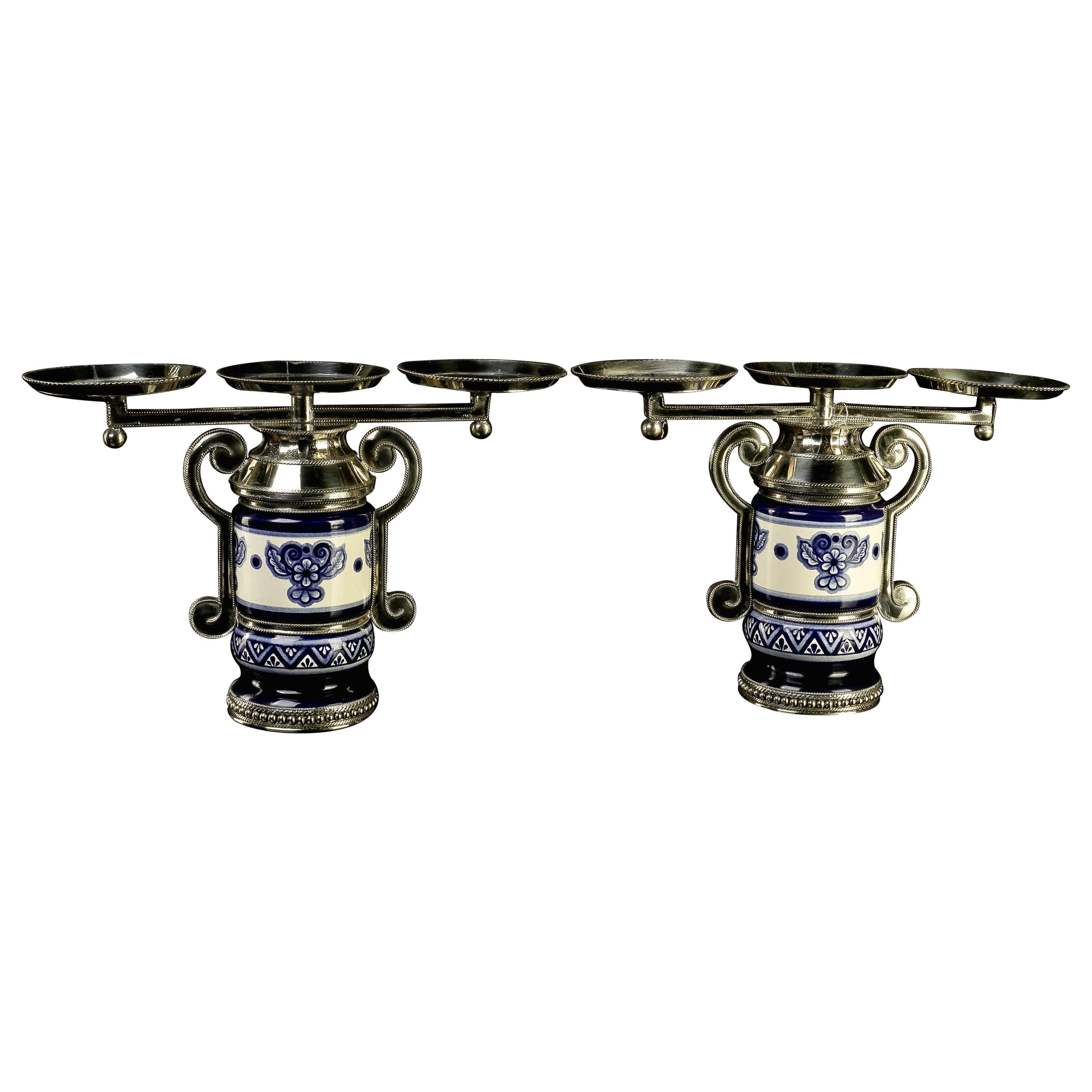 Pair of Handmade Candlesticks and Ceramica For Sale