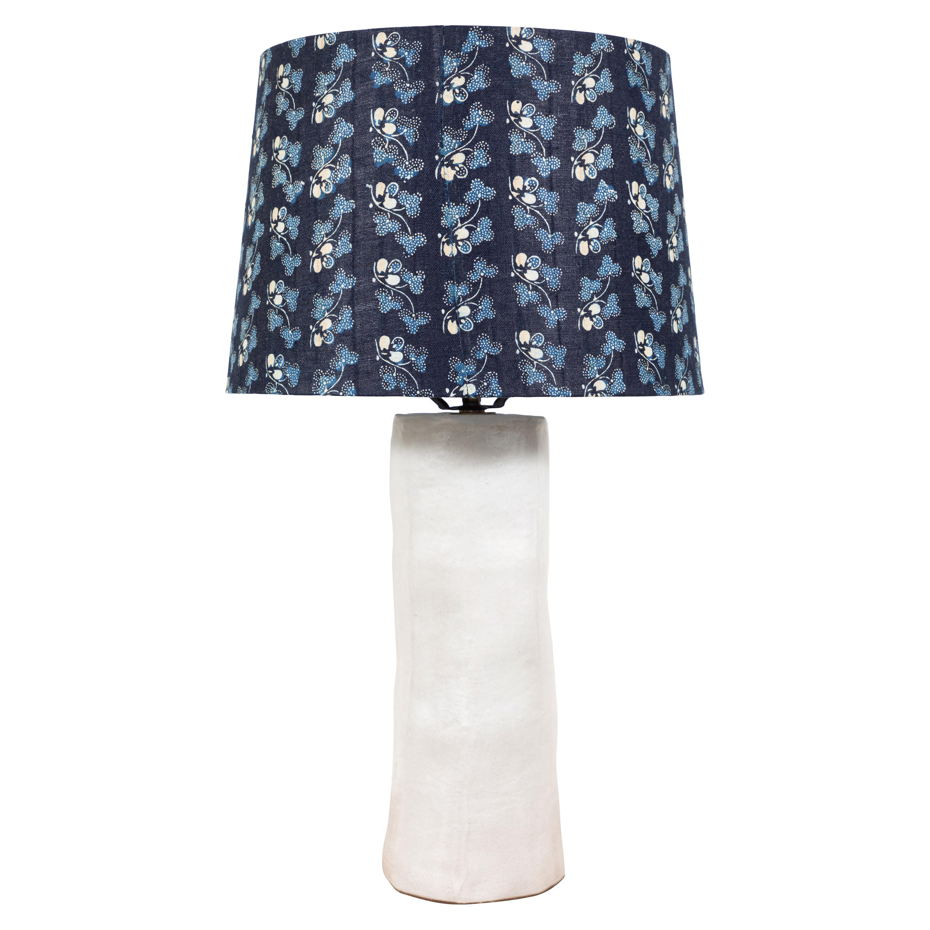 Pair of Handmade Ceramic Lamps with Blue Shades