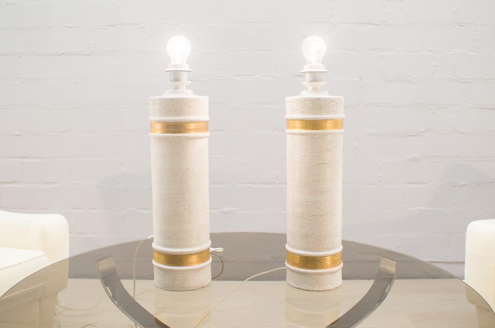 Rare model of table lamps by Bitossi for Swedish manufacturer Bergboms. The lamps are in very good vintage condition.
The lamps measure 50cm up to the socket.
Please note that the shades are not included in the price.