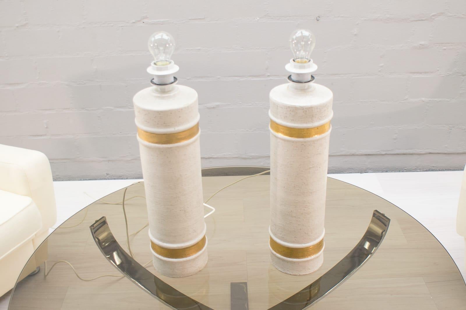 Pair of Handmade Ceramic Table Lamps by Bitossi for Bergboms Sweden, 1960s In Good Condition For Sale In Nürnberg, Bayern