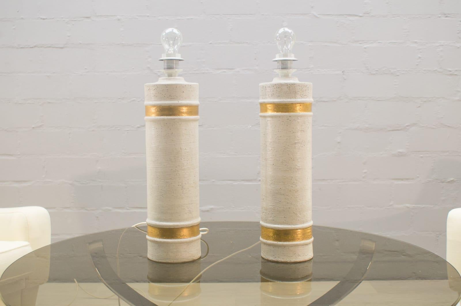 Pair of Handmade Ceramic Table Lamps by Bitossi for Bergboms Sweden, 1960s For Sale 1